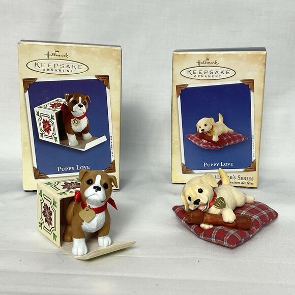 Puppy Love Hallmark Ornament Lot #13 & #14 Dated  2003 2004 Boxer & Lab - Picture 1 of 9